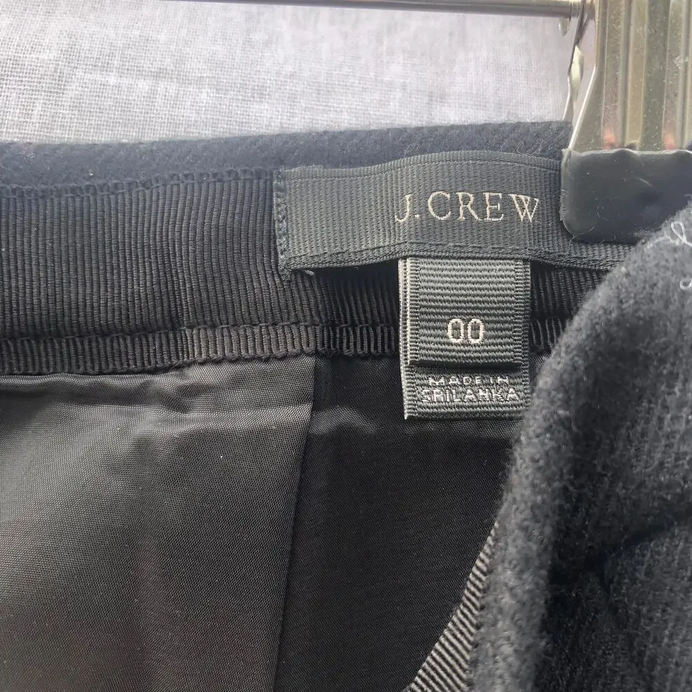 J. Crew Skirt Double Front Notch Wool Mini Black Dark Academia Preppy 00